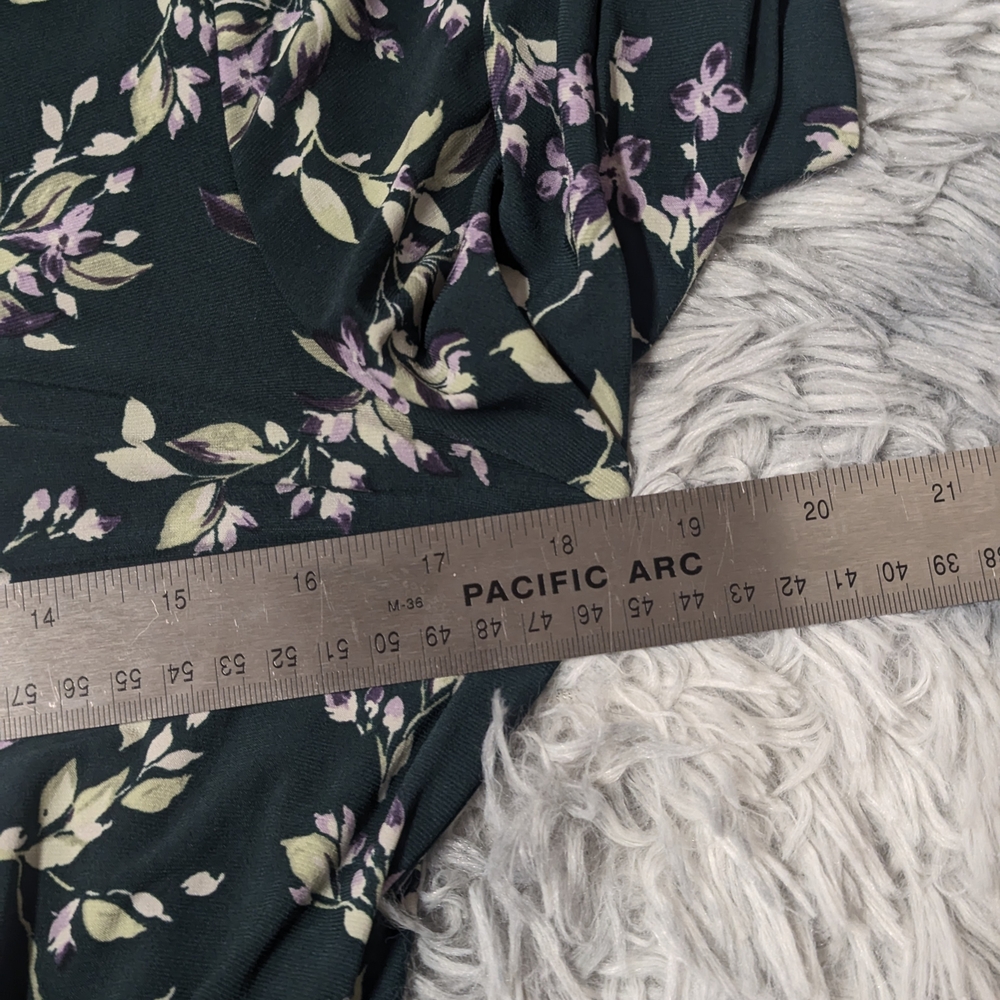 Ralph Lauren Sz10 Green with Purple Floral Pattern Side Gather Cowl Neck Dress - Picture 7 of 11